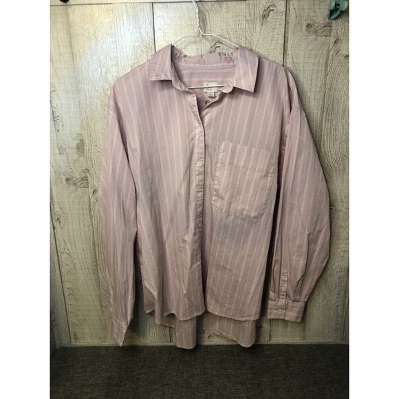 Women's A New Day Mauve Purple White Striped Button Up Shirt Size Large. E11 - Picture 2 of 5